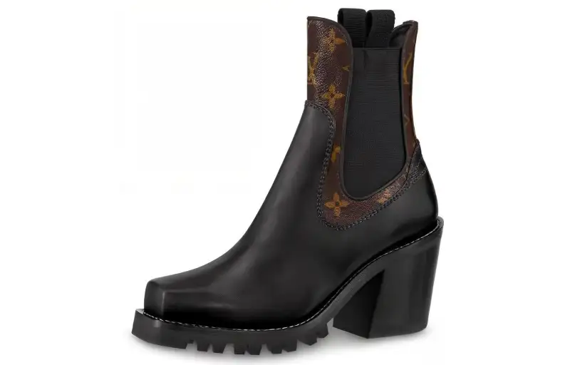 LOUIS VUITTON Limitless Top Grain Cow Leather Short Chelsea Boots Women's Black