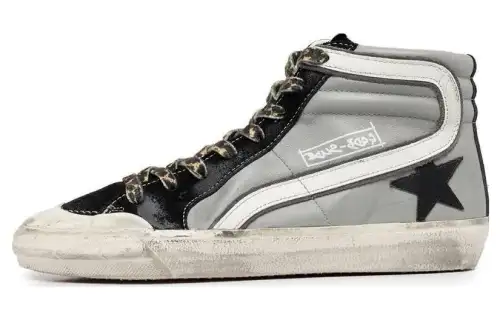 Golden Goose Slide Leather High top Skateboard Shoes Women's Gray Distressed