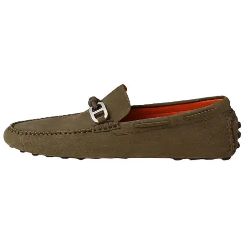 HERMES Alessandro Suede Gommino Loafers Men's Umber