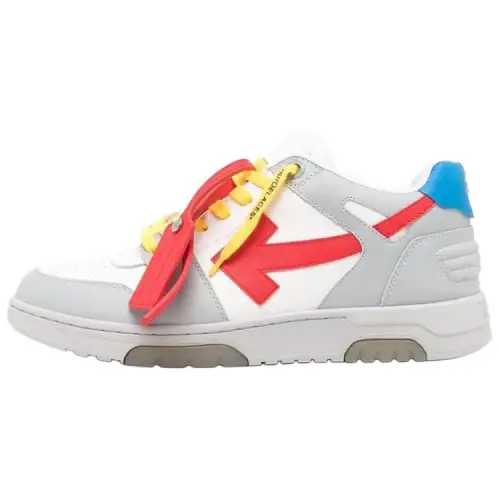 OFF WHITE Out Of Office Leather Low top Stylish Skateboarding Shoes Men's Red Gray