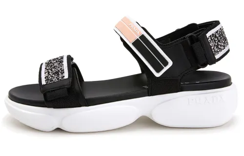 PRADA Leather, Textile Beach Sandals Women's Black