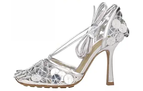 Bottega Veneta Leather Slim Heel High Heels 9cm Women's Silver