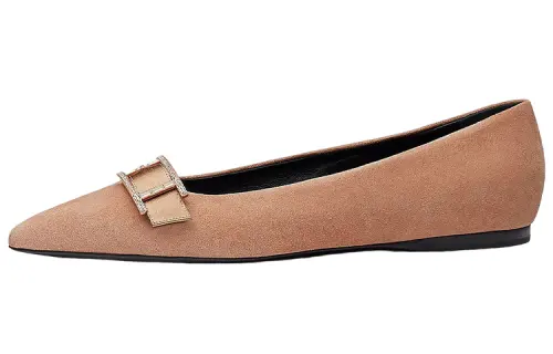HERMES Douce Leather Flat Shoes Women's Nude Pink