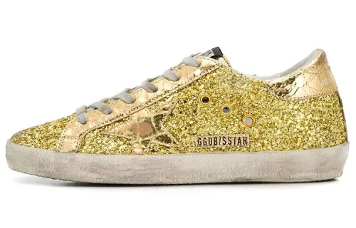 Golden Goose Super Star Sequins Low top Stylish Skateboarding Shoes Women's Gold Distressed