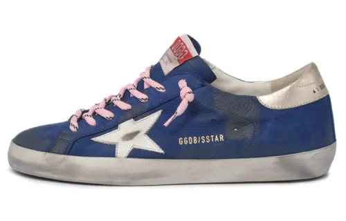 Golden Goose Super Star Cow Leather Distressed Stylish Skateboarding Shoes Men's Blue