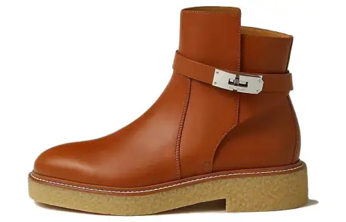 HERMES History Leather Ankle Boots Women's Brown
