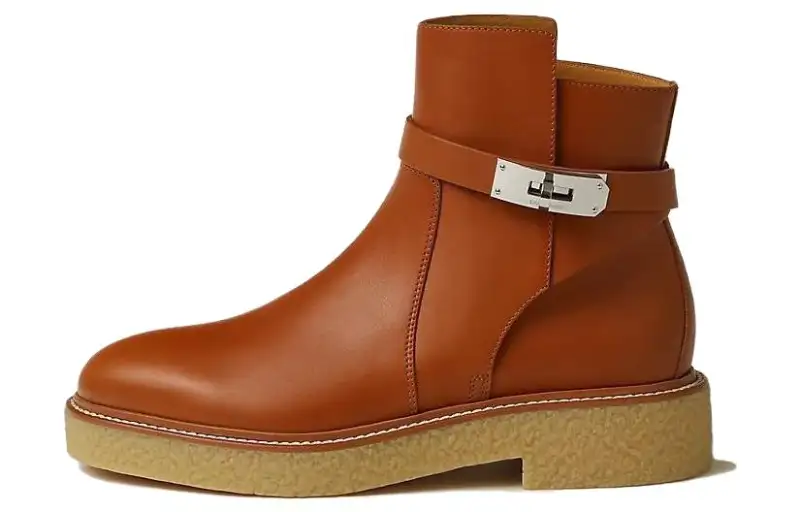 HERMES History Leather Ankle Boots Women's Brown