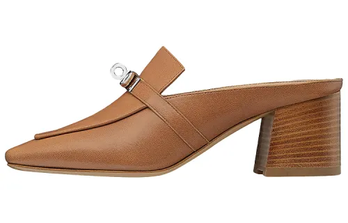 HERMES Blossom Closed Toe Slippers Women's Brown