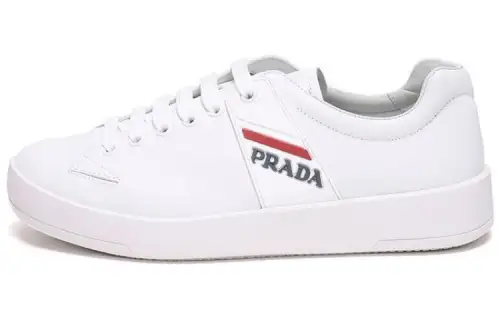 PRADA Leather Low top Stylish Skateboarding Shoes Men's White