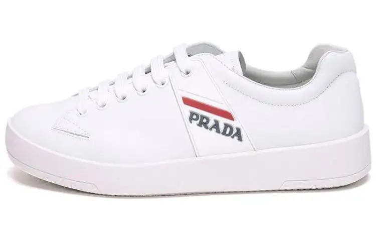 PRADA Leather Low top Stylish Skateboarding Shoes Men's White