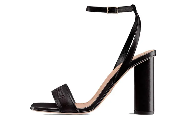DIOR Dway Leather One Strap Sandals 10cm Women's Black