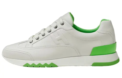 HERMES Trail Leather Cushioning Low top Casual Shoes Men's White Green