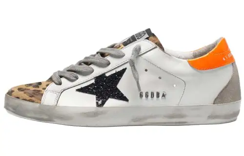 Golden Goose Super Star Pu Skateboard Shoes Women's Orange Leopard Print