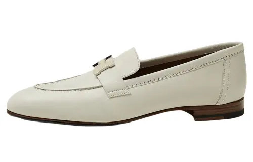 HERMES PARIS Leather Loafers Women's Beige