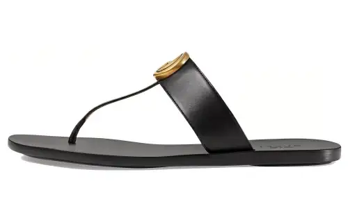 GUCCI Double G Thong Sandal Black Leather