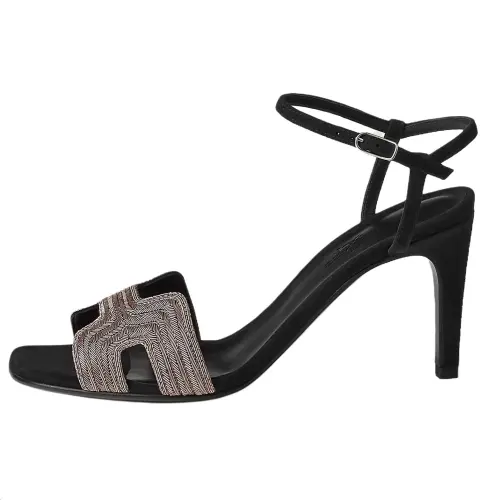 HERMES Heden One Strap Sandals 8cm Women's Black