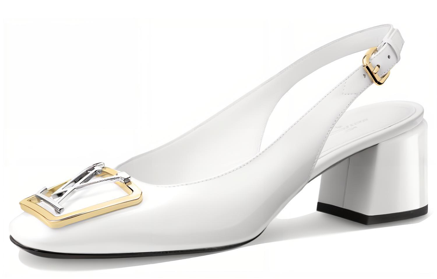 LOUIS VUITTON Madeleine Cow Leather Chunky Heel High Heels 6.5cm Women's White