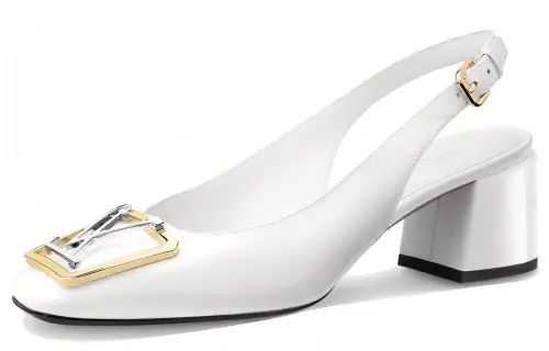 LOUIS VUITTON Madeleine Cow Leather Chunky Heel High Heels 6.5cm Women's White