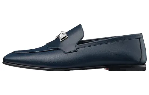 HERMES Blaise Leather Goatskin Casual Shoes Men's Marine Blue