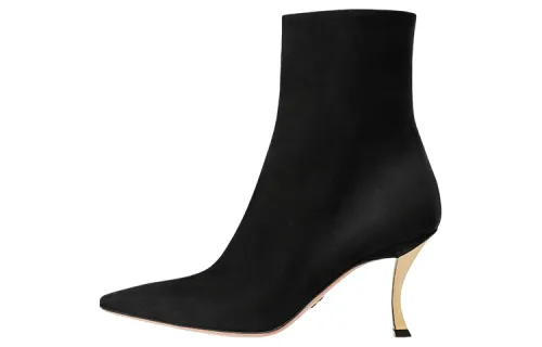 DIOR D Fame Suede High Heel Ankle Boots 8cm Women's Black