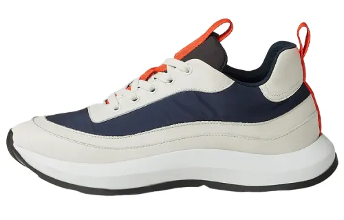 HERMES Textile, Leather Abrasion Resistant Low top Sports Casual Shoes Men's Blue White