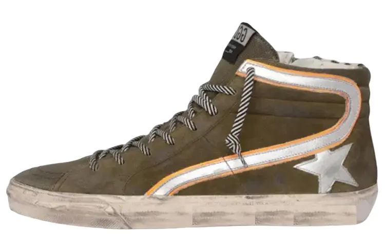 Golden Goose Slide Pu Stylish Skateboarding Shoes Men's Green Distressed