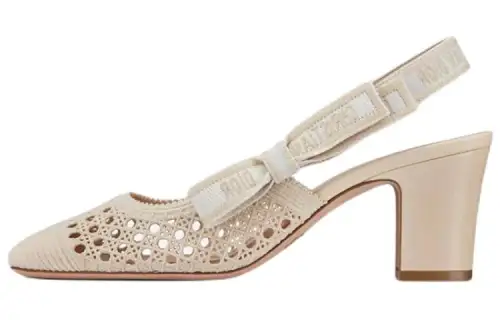 DIOR Moi Chunky Heel High Heels Women's Ecru