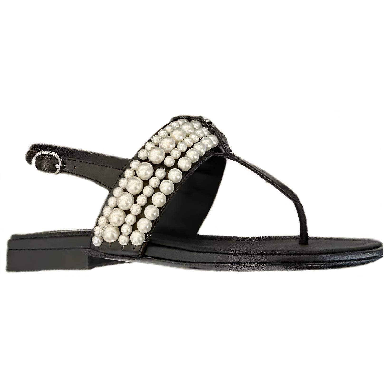 CHANEL 23P SS Cow Leather One Strap Sandals Women's Black