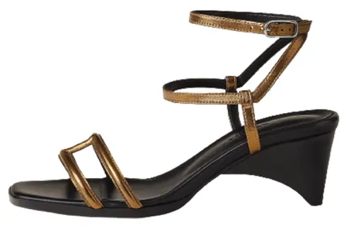 HERMES Gloria Leather One Strap Sandals Women's Black Gold