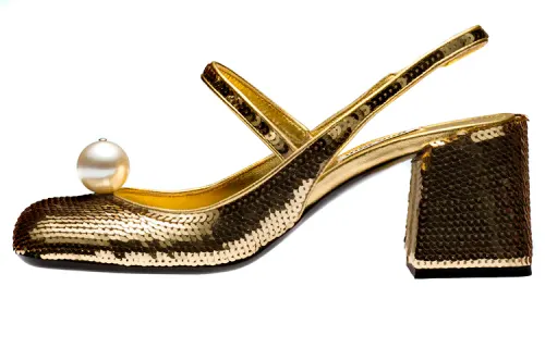 MIU MIU Leather Block Heel Casual Shoes Women's Gold