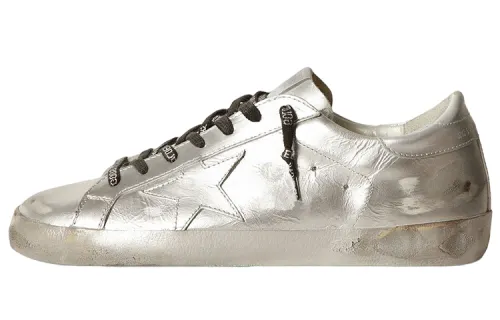Golden Goose Super Star Leather Stylish Skateboarding Shoes Men's Silver Distressed