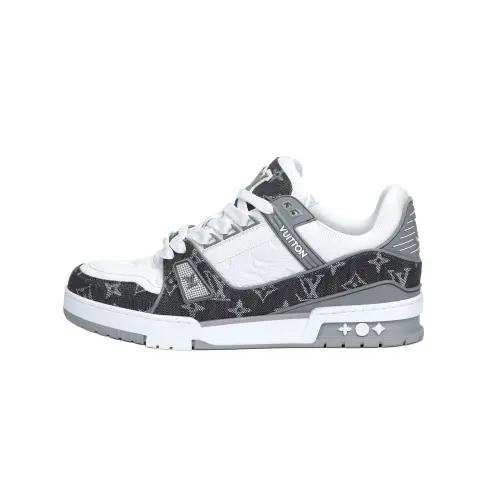 LOUIS VUITTON Trainer Cow Leather Low top Skateboard Shoes Unisex Gray White
