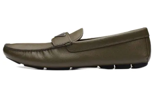 PRADA Leather Loafers Army Green
