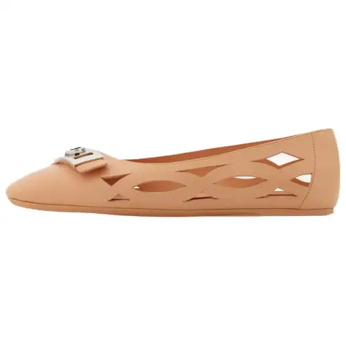 FERRAGAMO Ferragamo Hug calfskin buckle ballet flats casual shoes women's dark apricot