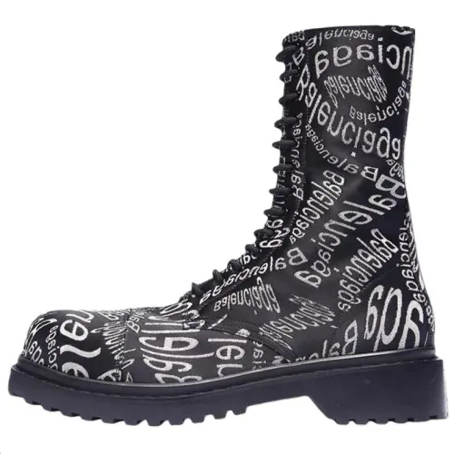 Balenciaga Wave Leather Boot 'Black White Allover Logo'