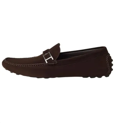 HERMES Idylle Suede Gommino Loafers Men's Dark Brown