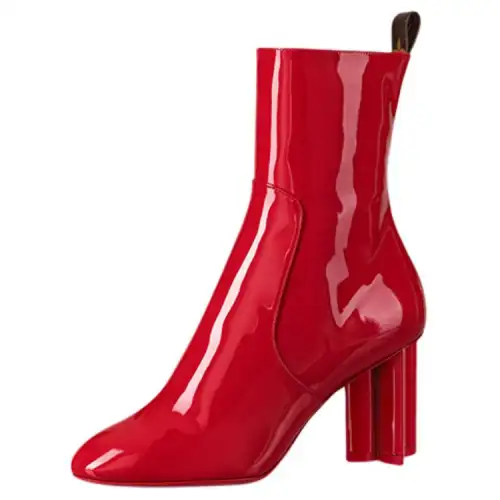 LOUIS VUITTON Silhouette Patent Leather Ankle Boots Women's Red