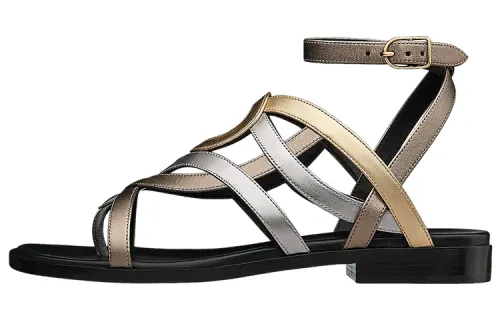 HERMES Carthage Leather One Strap Sandals Women's Gold