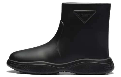 PRADA Pull On Rain Booties Black Rubber Women's
