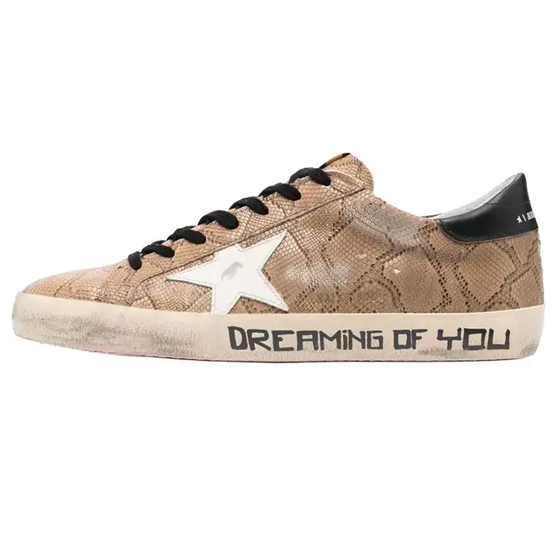 Golden Goose Super Star Cow Leather Stylish Skateboarding Shoes Men's Light Brown Distressed