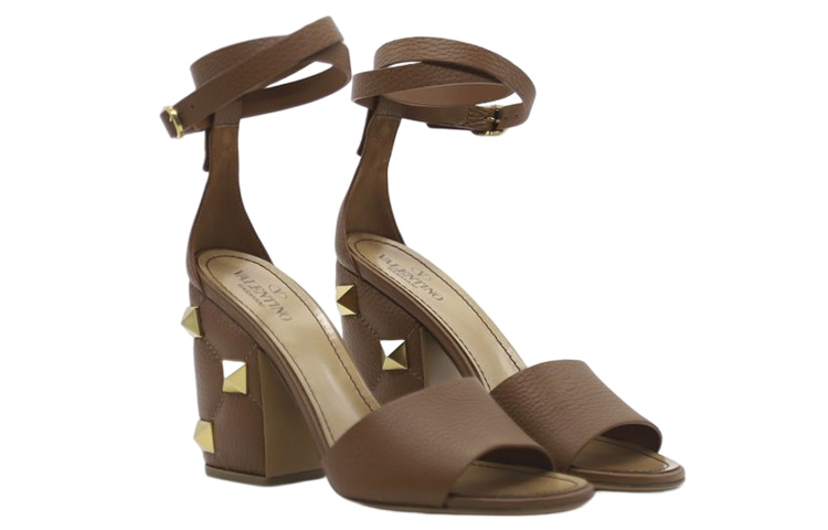 Женские босоножки Valentino Rockstud (коричневые) — фото 3