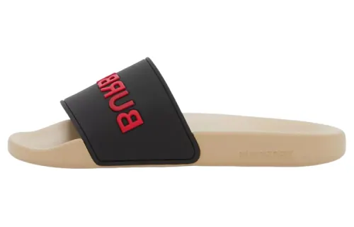 Burberry Embossed Logo Slide Black Red Tan Women's