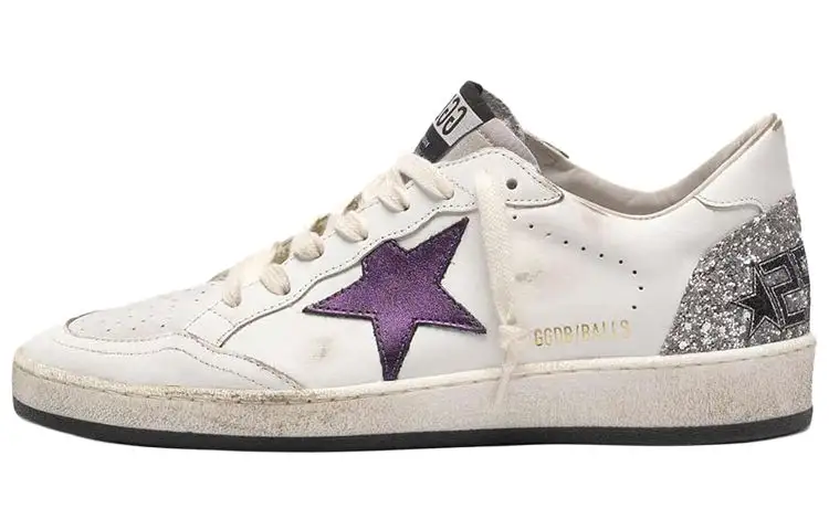 Golden Goose Ball Star Casual Shoes Women's White Silver Glitter Tail Distressed