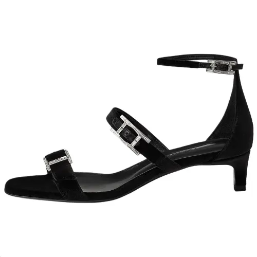 HERMES Liv One Strap Sandals 4cm Women's Black