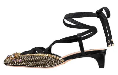 DIOR D Envol Cone Heel High Heels 4cm Women's Black Gold