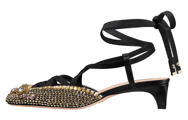DIOR D Envol Cone Heel High Heels 4cm Women's Black Gold
