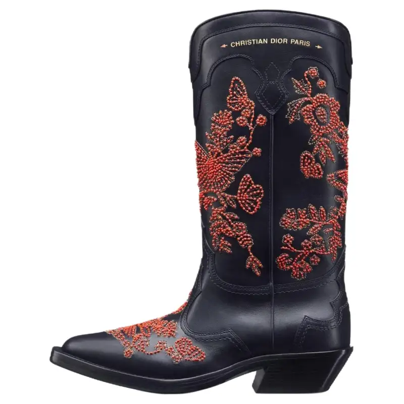 DIOR Leather Ankle Boots Women's Black Red