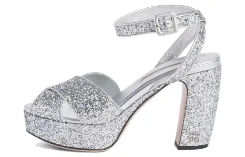 MIU MIU Glitter-detailed Block-heel Sandals