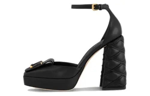LOUIS VUITTON Shake Leather Chunky Heel High Heels 9.5cm Women's Black