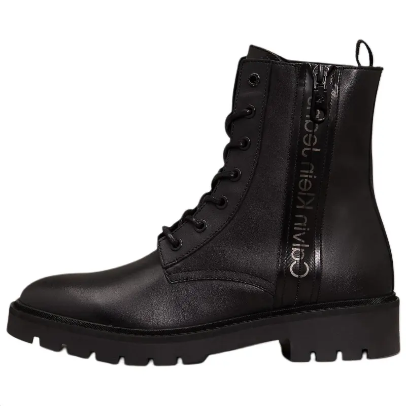 CKJ CALVIN KLEIN JEANS Leather Side Zipper Round Toe Short Martin Boots Women's Black